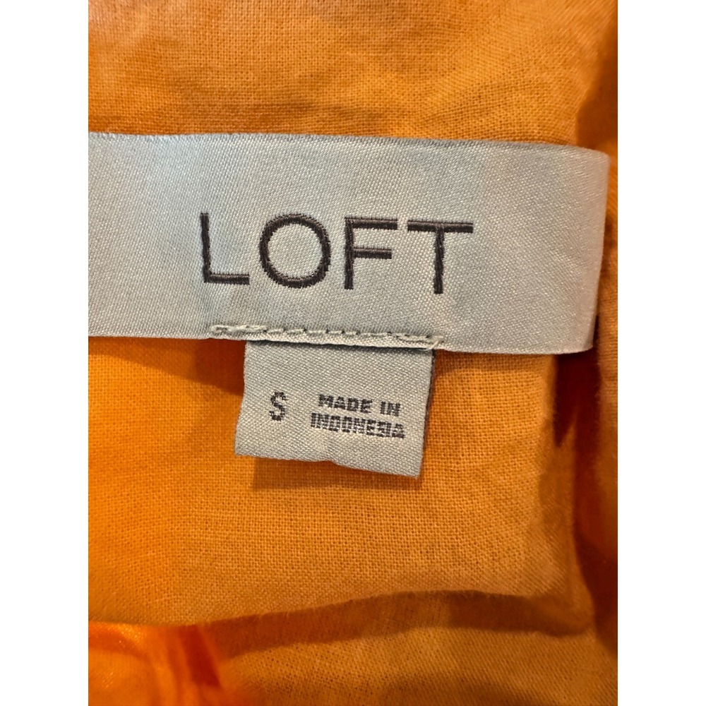 LOFT Orange Floral Embroidered Puff Sleeve Open Back Top Small Bohemian - Picture 5 of 9